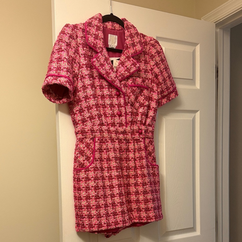 Anna Sui Women's Pink Tweed Short-Sleeve Romper 4